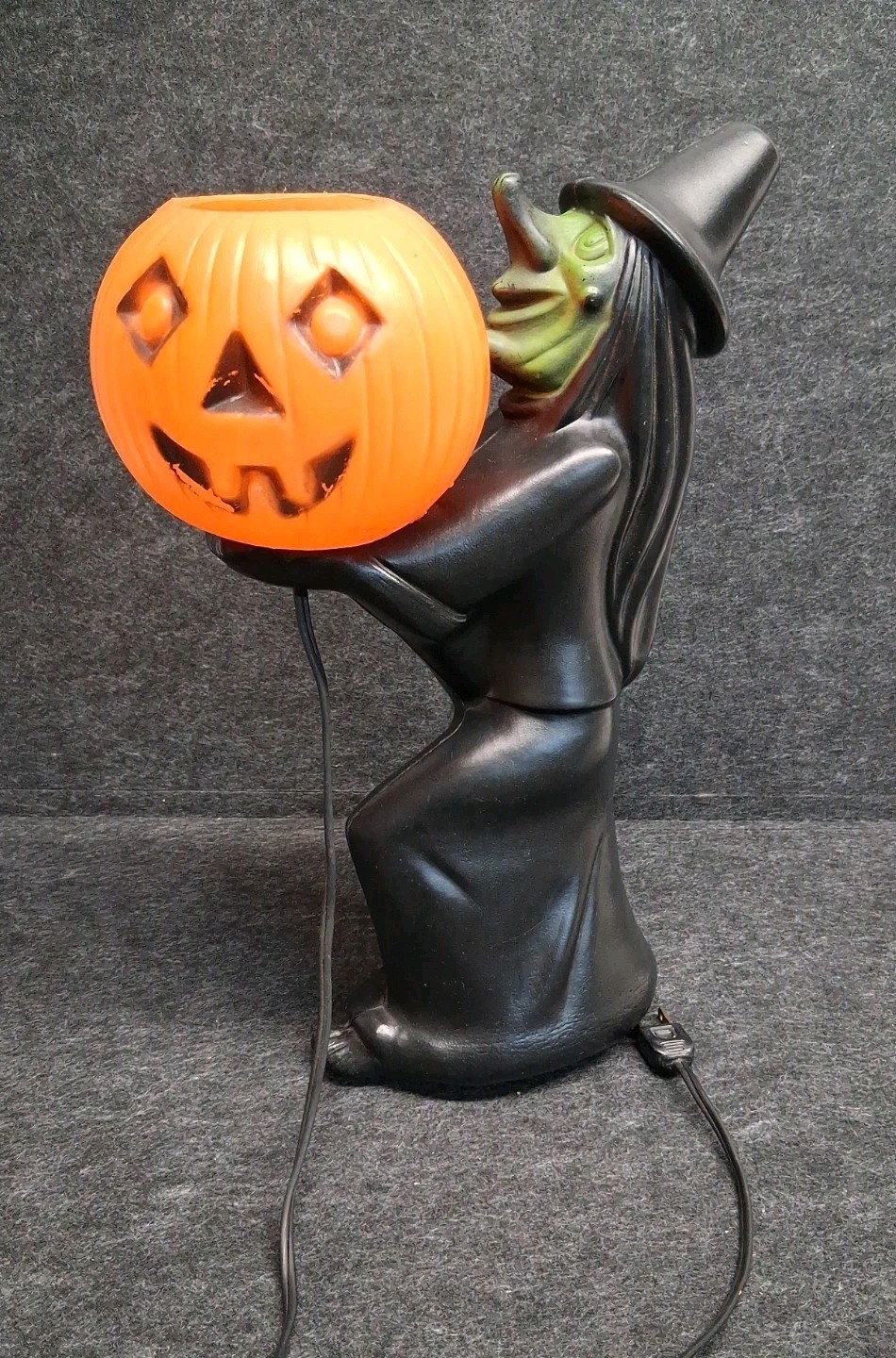 Vintage Halloween 1960s BLACK WITCH Tico GREEN FACE  Jack-o’-lantern BLOWMOLD 