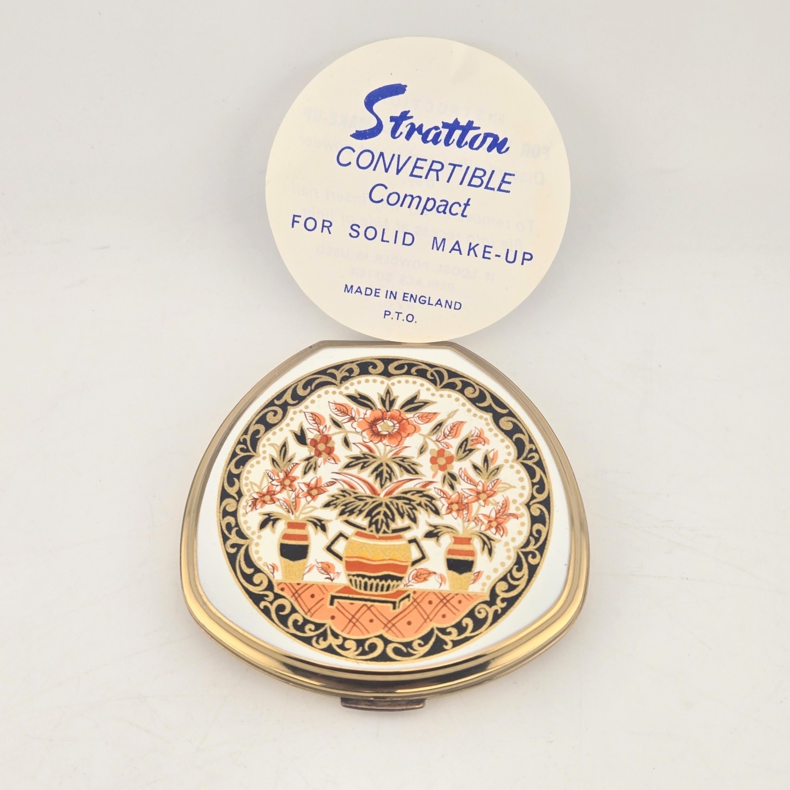 Stratton Convertible Compact Vintage Floral Urn Enamel Mirror Sifter Mid Century