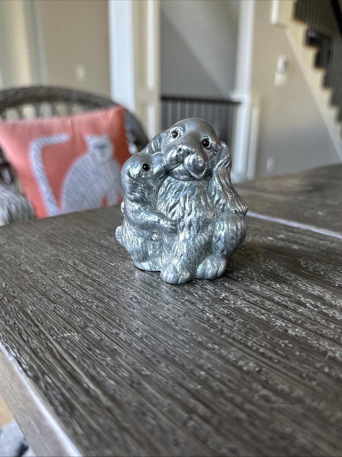 Vintage 1992 Arthur Court Designs Momma Dog Puppy Aluminum Paper Weight