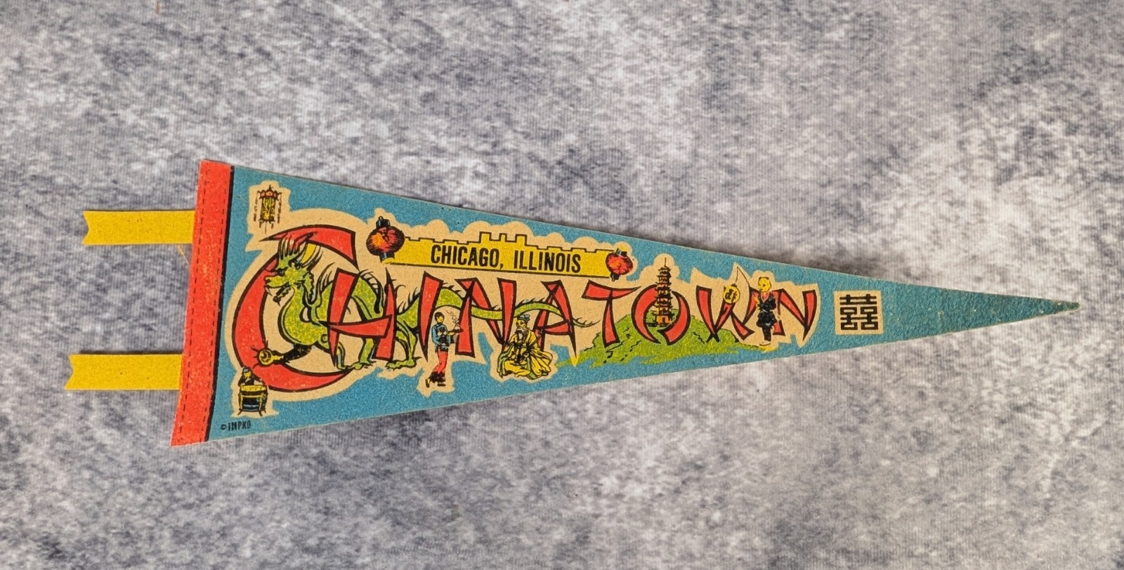 Vintage Chicago Chinatown Pennant Felt Banner 15”