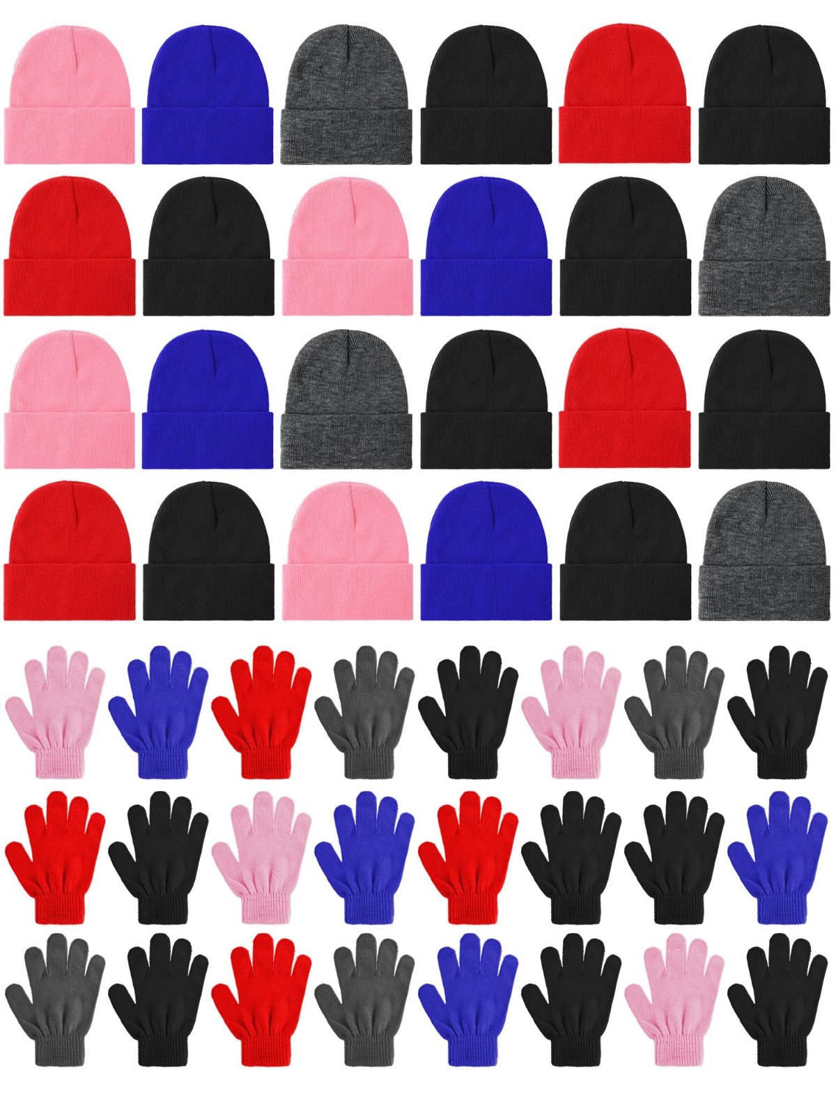 Funtery 48 Pcs Kids Winter Beanie and Gloves Set