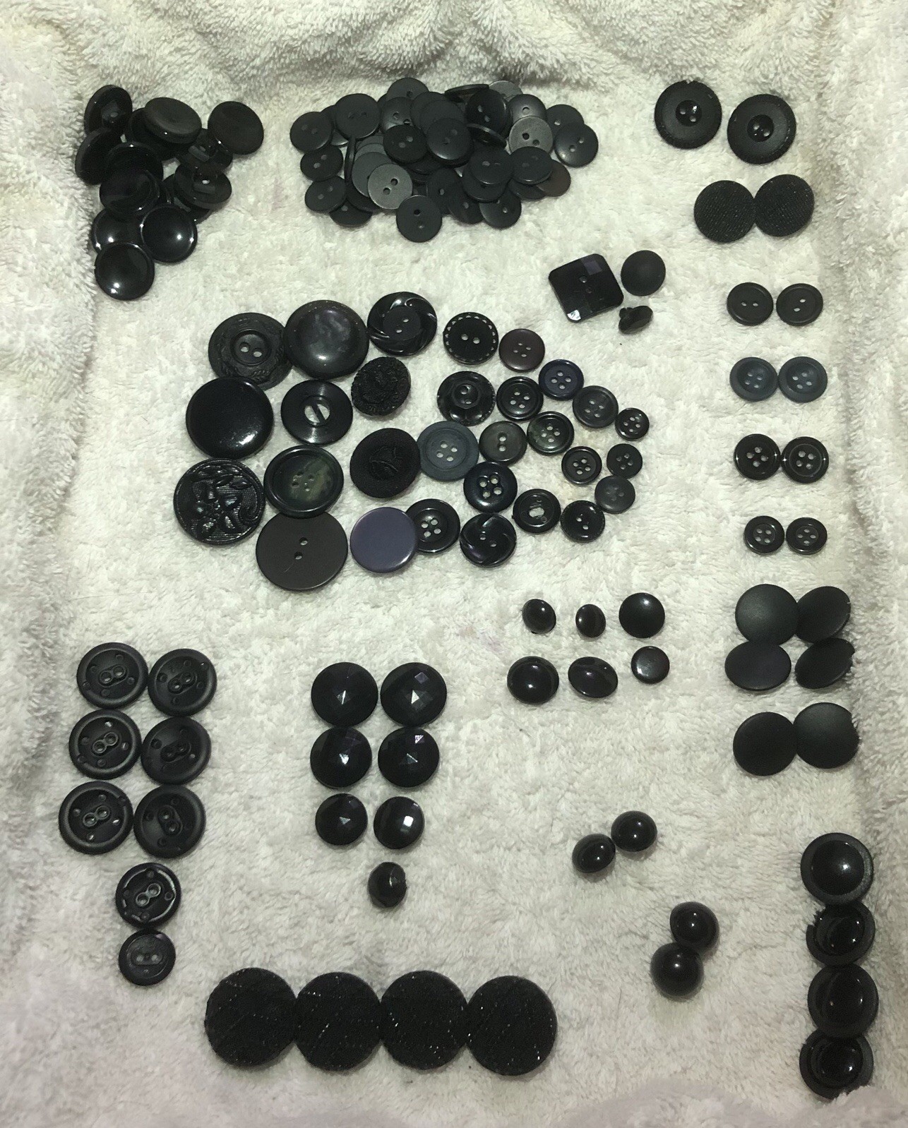Vintage assorted black button lot victorian plastic stamped celluloid resin sew