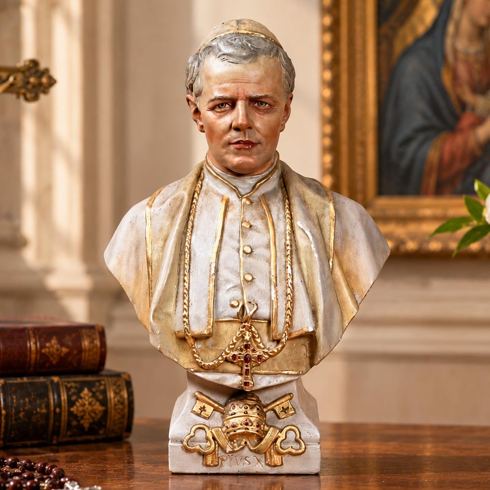 Nice Pope Pius X Bust Hand Painted Chalkware Antique Statue Catholic Religious 
