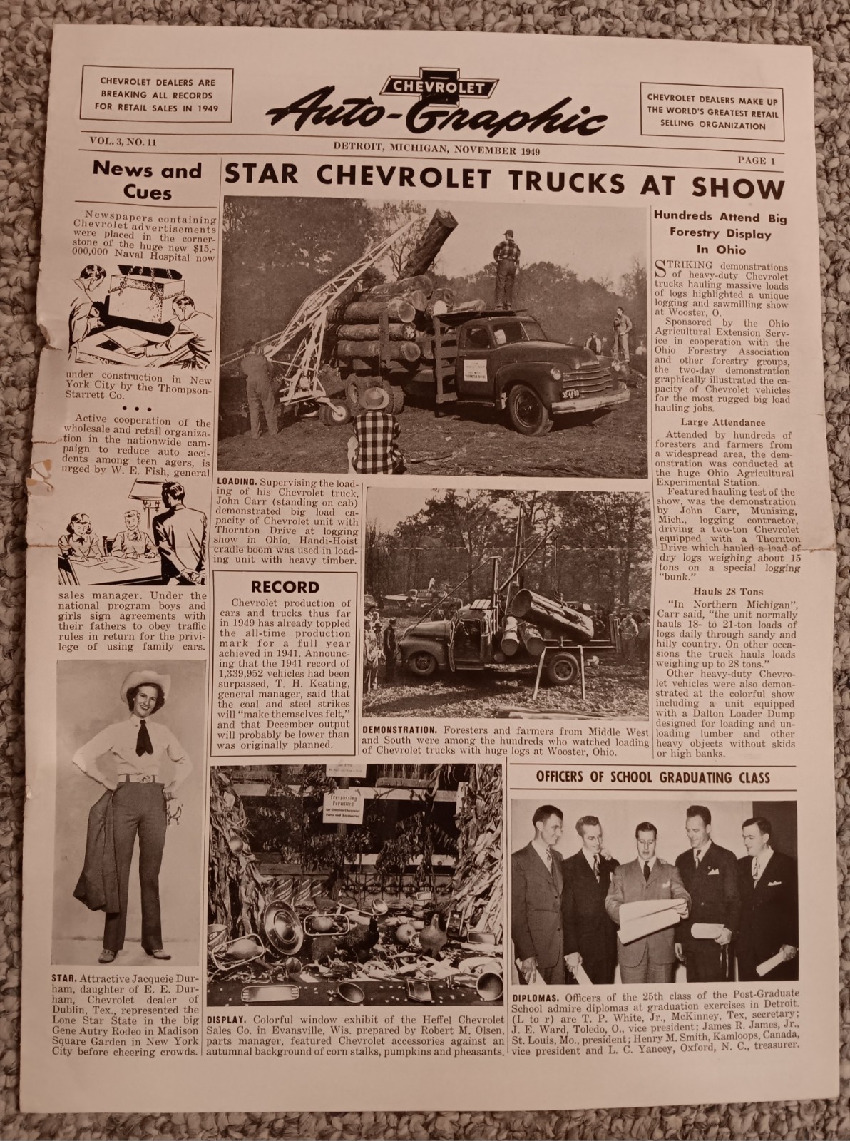 Rare Vintage Nov 1949 Chevrolet Auto Graphic Service News Vol 3 No 11 Detroit MI