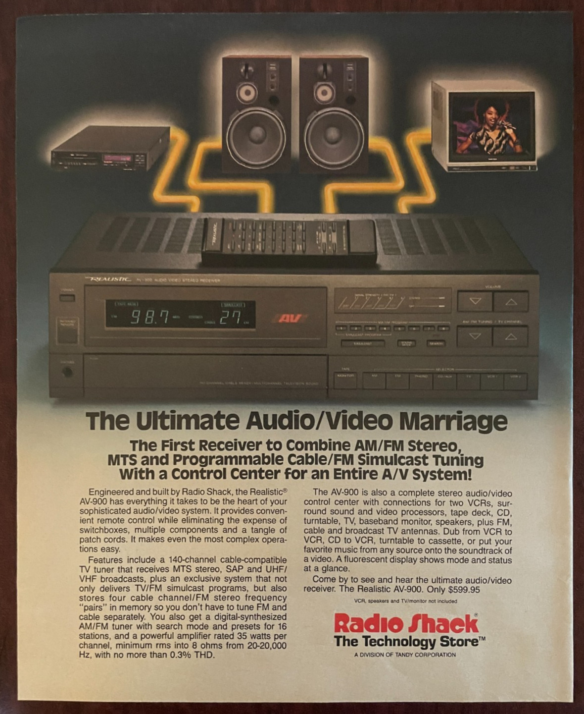 1988 Radio Shack AV-900 Stereo Receiver Vintage Print Ad