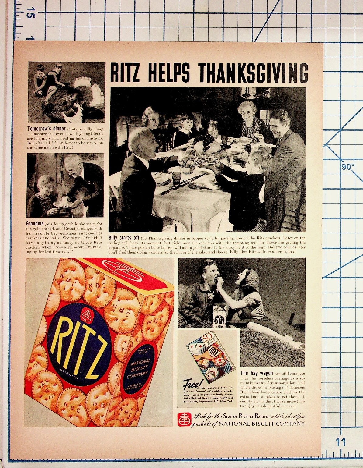 Vintage Ritz Crackers Thanksgiving Magazine Ad 1940s 1950s Nabisco Food Ephemera