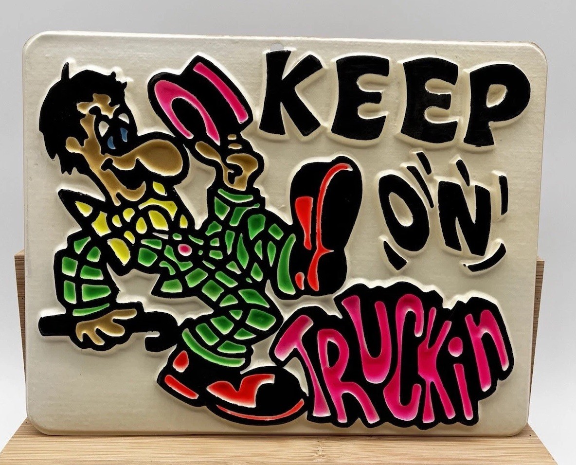 Vintage 1970s “Keep On Trucking” 3D Molded Plastic Vacuform Day Glo Lettering