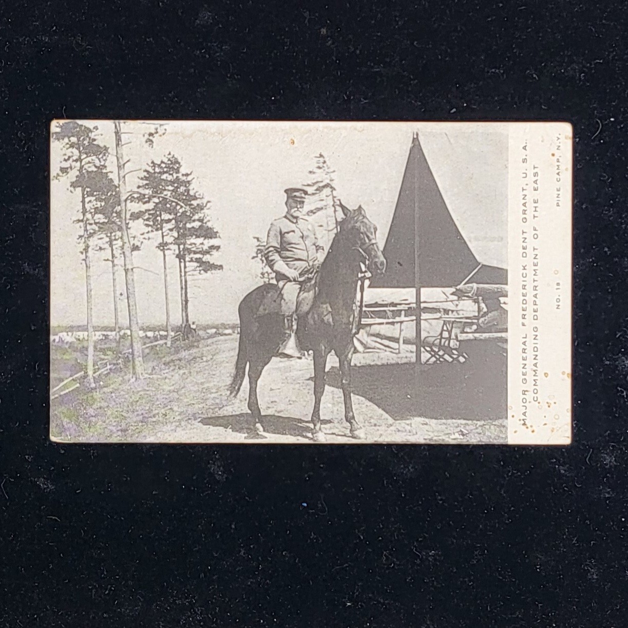 WWI US Army General Frederick Dent Grant On Horse Pine Camp NY RPPC Postcard