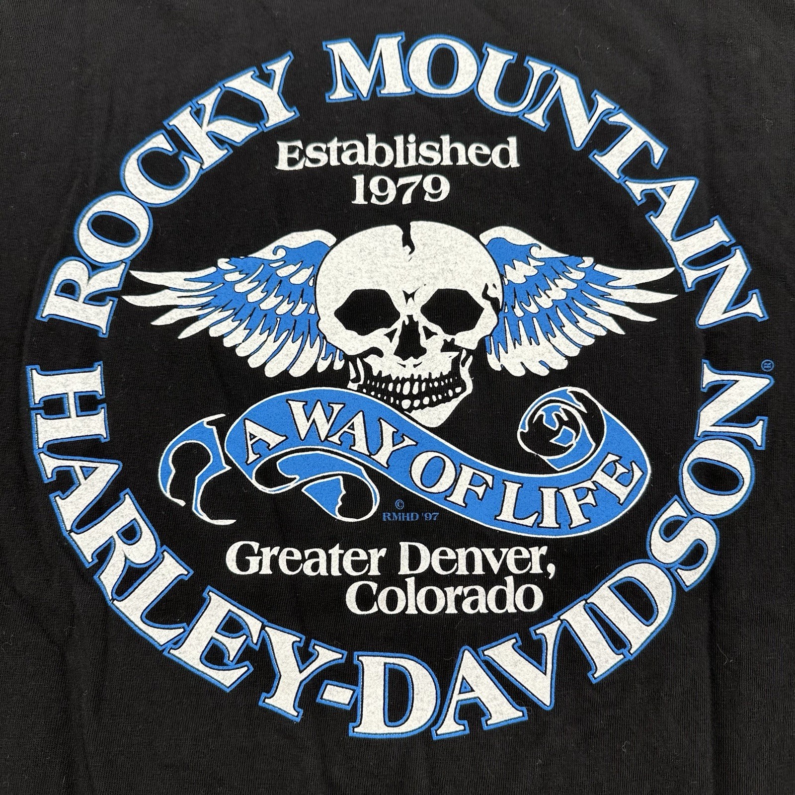 Vintage Harley Davidson Holoubek Large T Winged Skull Denver CO O1