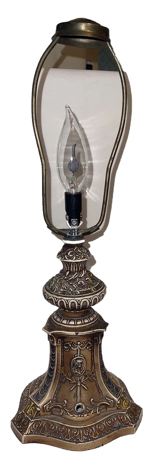 Look Antique Metal Cast-Iron Lamp Faces Victorian