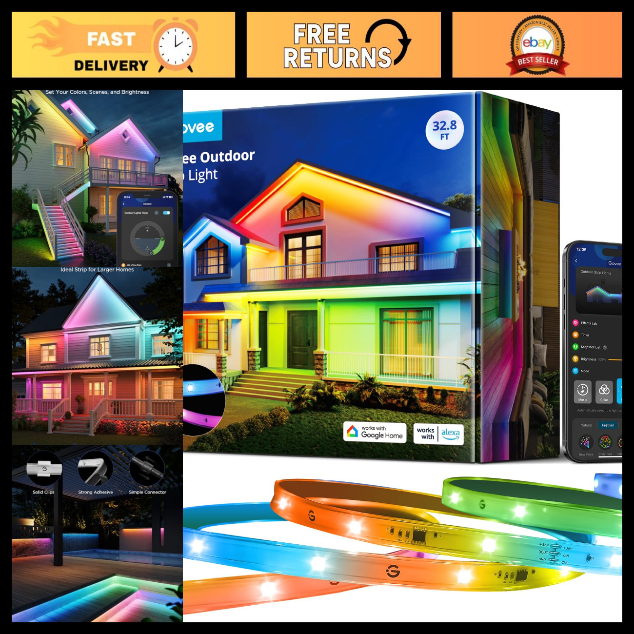Govee Outdoor LED Strip Lights, 32.8ft Smart Outdoor Lights Work with Alexa and