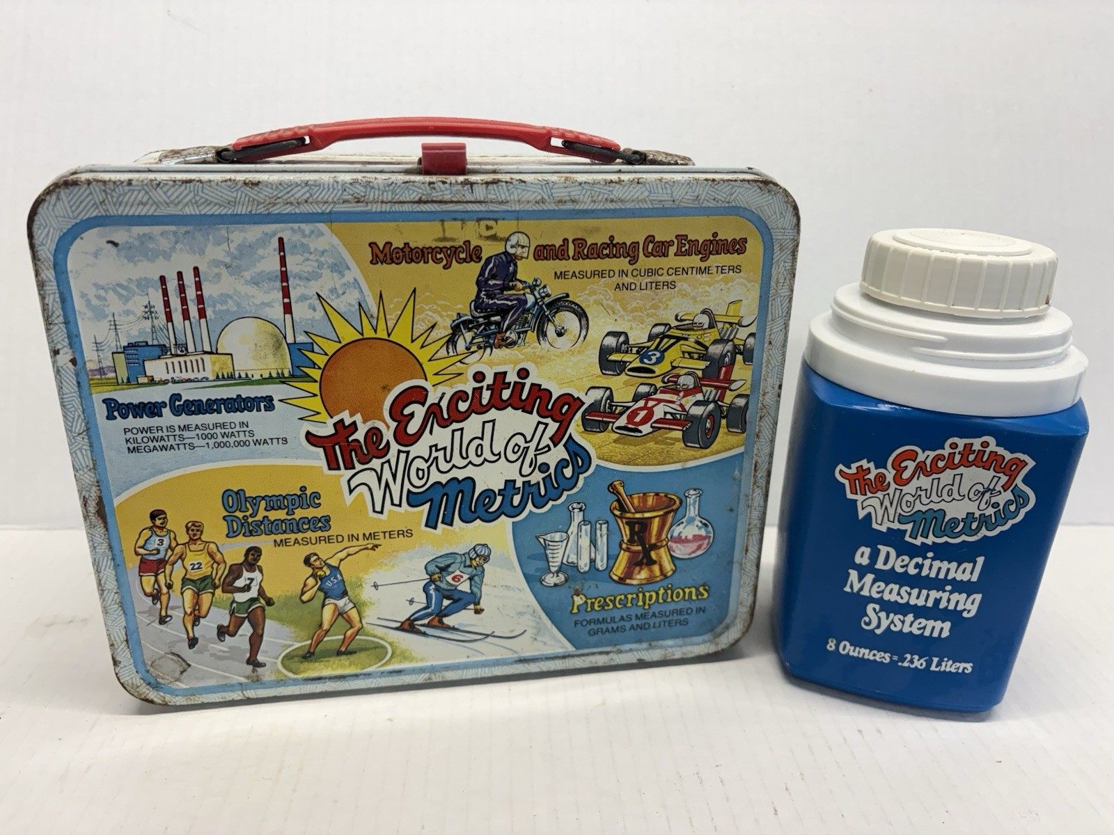 Vintage 1976 The Exciting World of Metrics Metal Lunchbox W/THERMOS