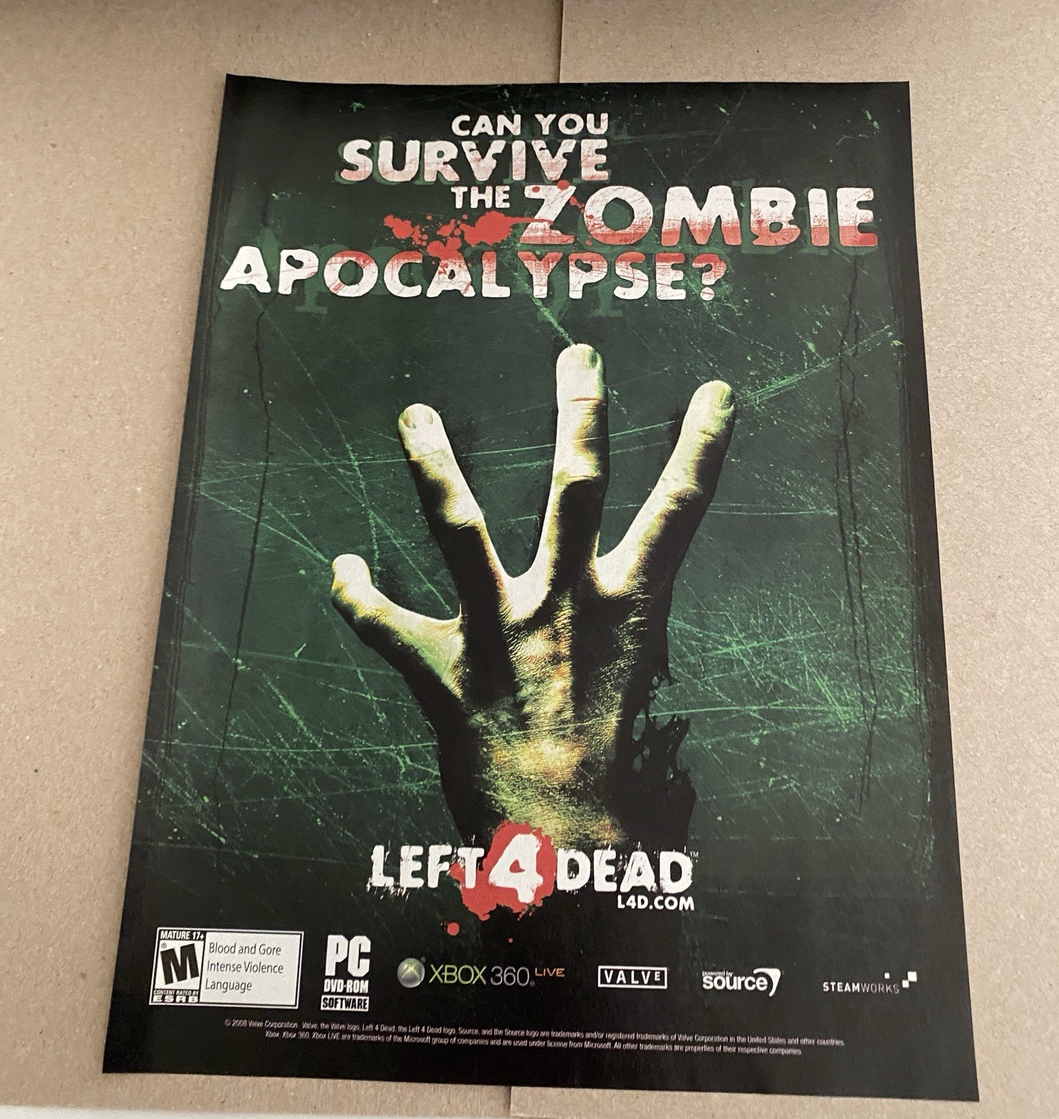2008 Left 4 Dead New From Valve Xbox 360 PC  Poster Print Ad