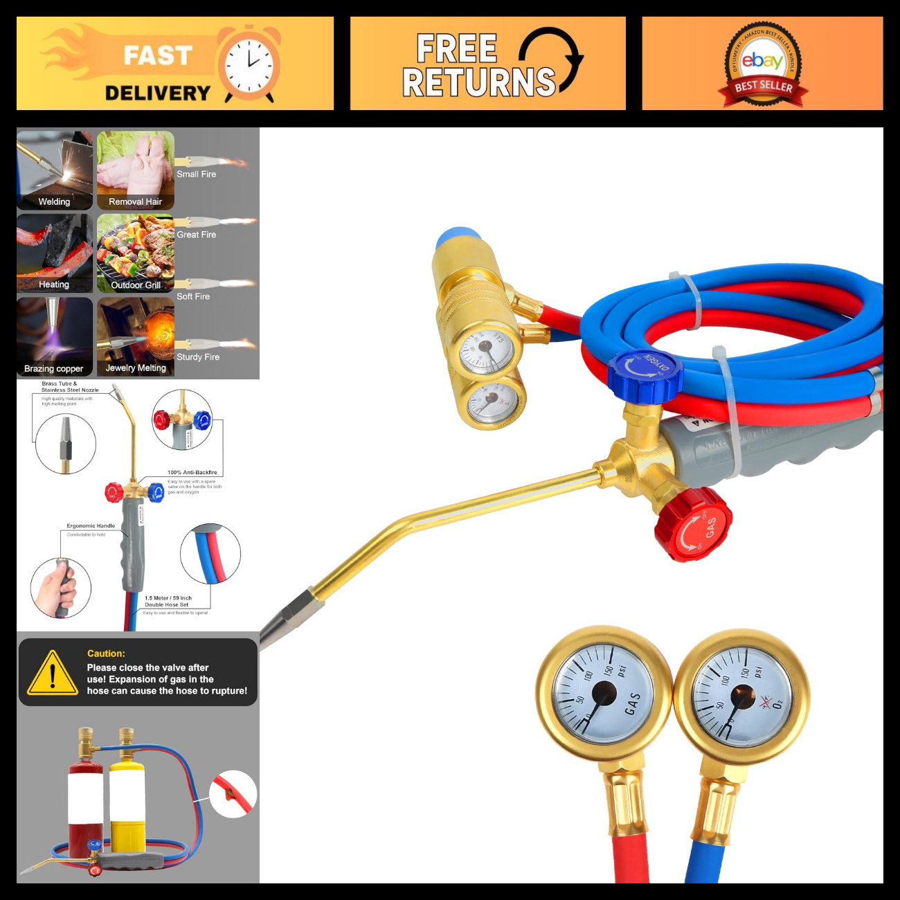 Brazing Torch for MAPP Gas & Propane, Brass & Stainless Steel Welding Torch with
