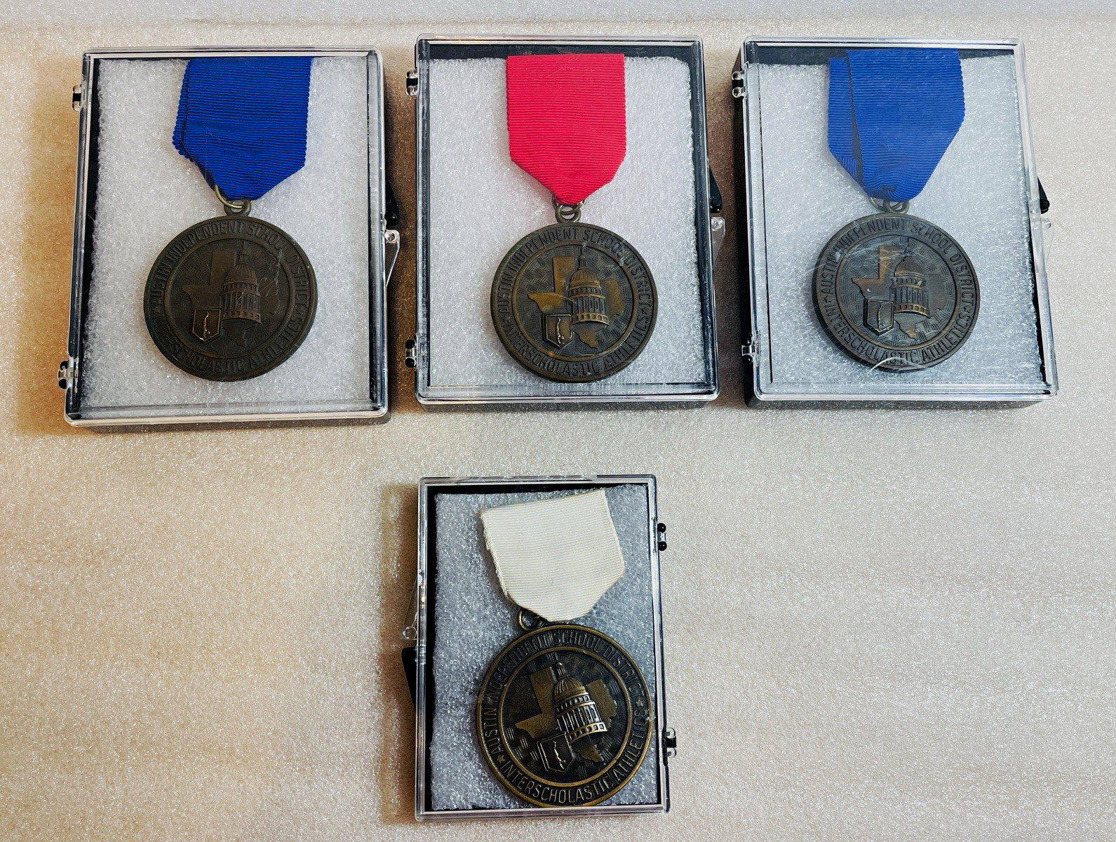 Vintage 1979-1982 Austin ISD Texas Gymnastics Medals Lot of 4 Vault Rings Floor