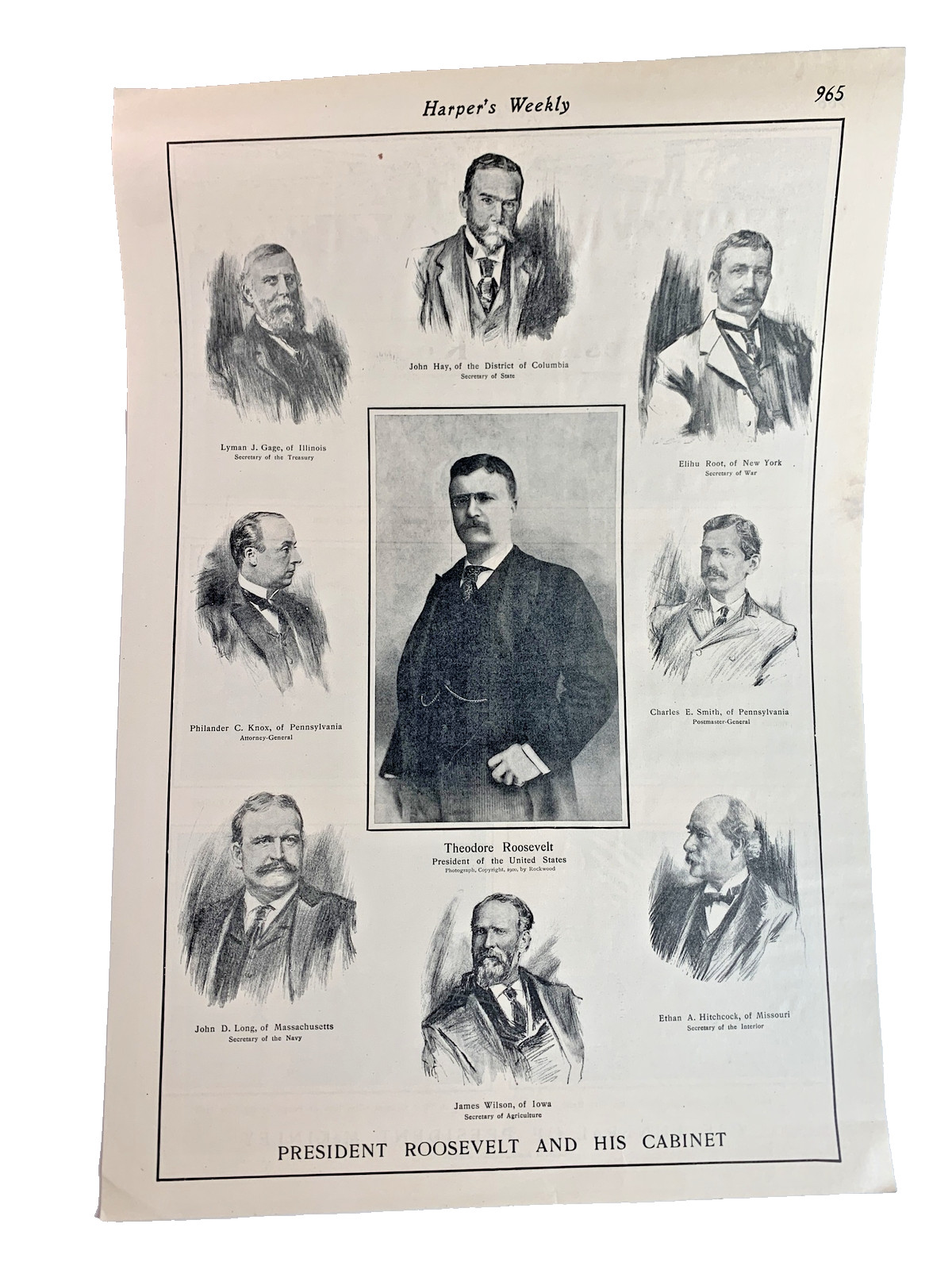1901 Harper's Weekly Theodore Roosevelt & Cabinet Portrait Antique Print Sept 28