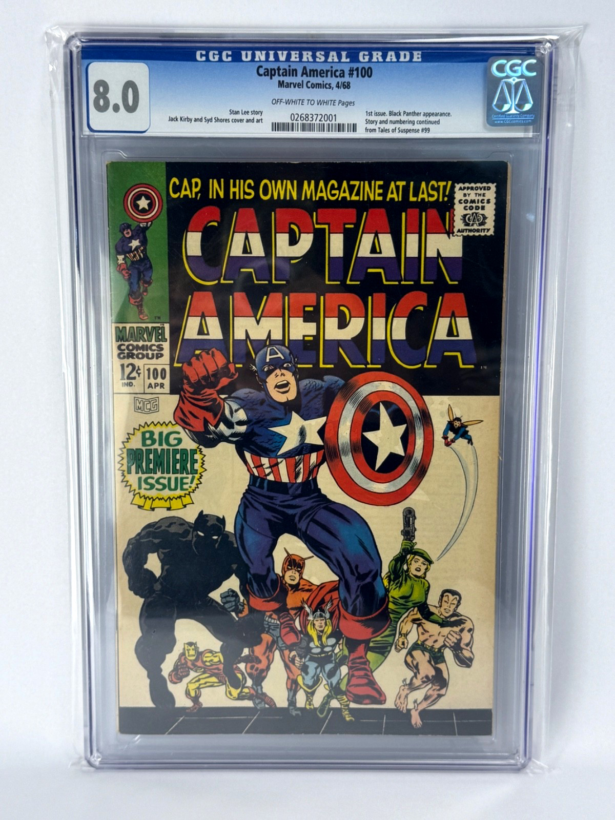 Marvel 1968 CAPTAIN AMERICA No. 100 CGC 8.0 OWW / 1st Issue Black Panther Appear