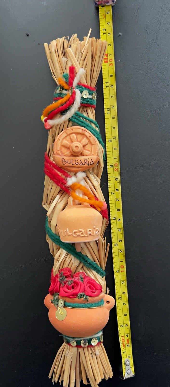 Vintage Folk Art Straw Bundle Wall Hanging w/ Clay Pot & \