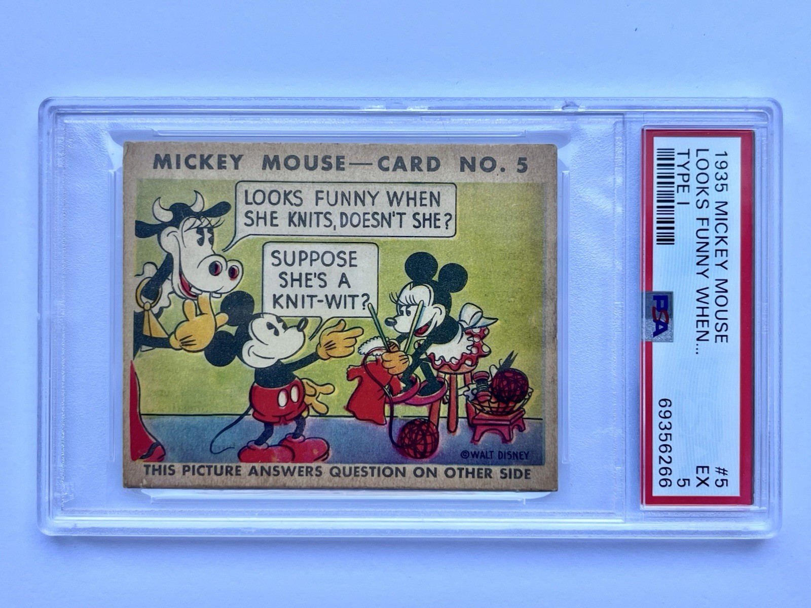 1935 Mickey Mouse Gum Card #5 R89 -TYPE 1 - ULTRA RARE - Minnie Mouse Rookie