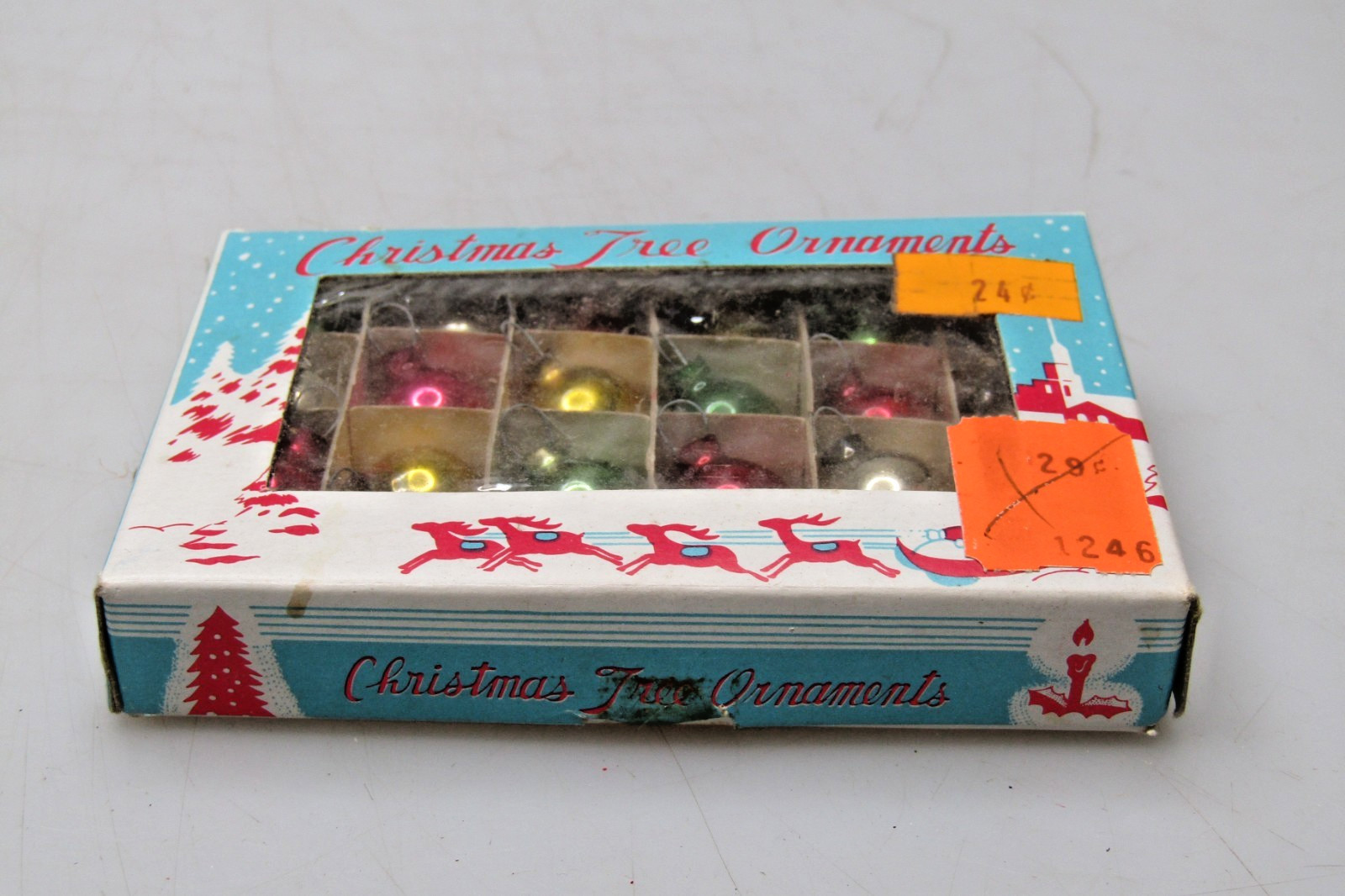 Lot VTG Glass Feather Tree 15mm Multicolor BALL Mini Christmas Ornament Japan #1