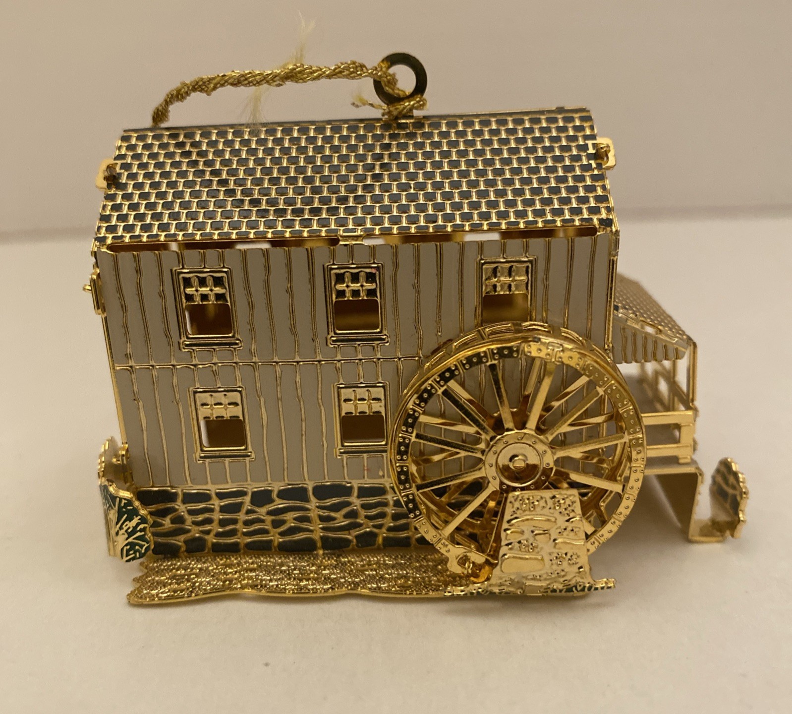 VTG 1990s Baldwin Brass GRIST MILL 3D Waterwheel Christmas Ornament 24K Gold Fin