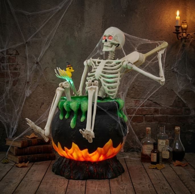 3 Ft 7 In Animated Skeleton Bathing In Cauldron Halloween Animatronic Prop