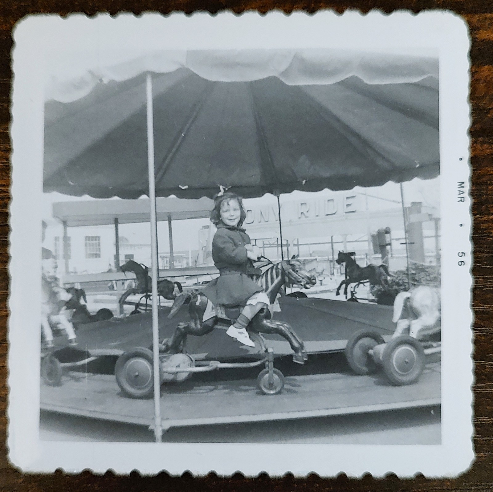 Merry Go Round Fairground Carousel Amusement Park / Vintage Snapshot Found Photo