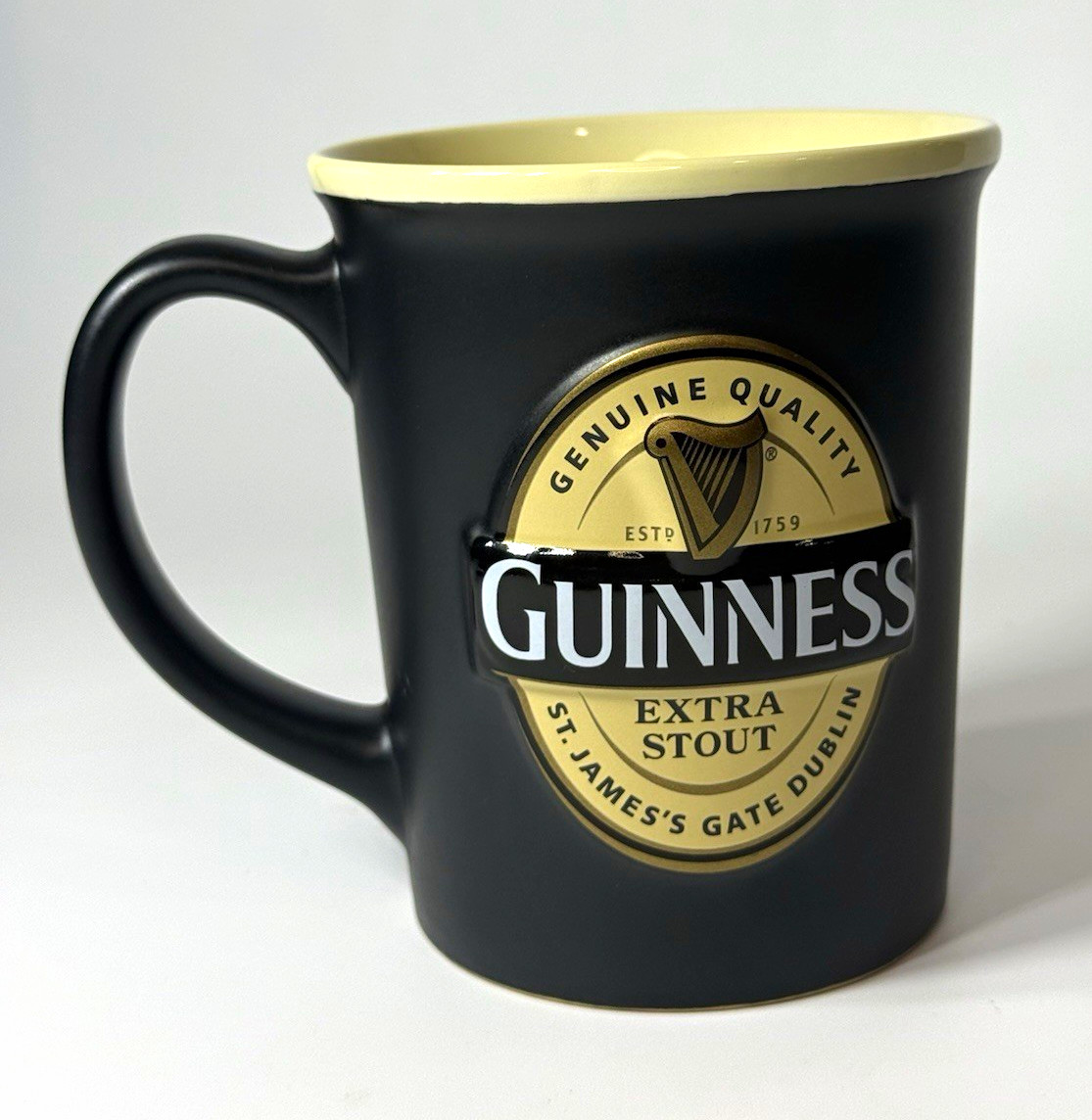 Guinness Extra Stout Black/Cream 355mL Ceramic Logo Mug 2005 Vintage Safe