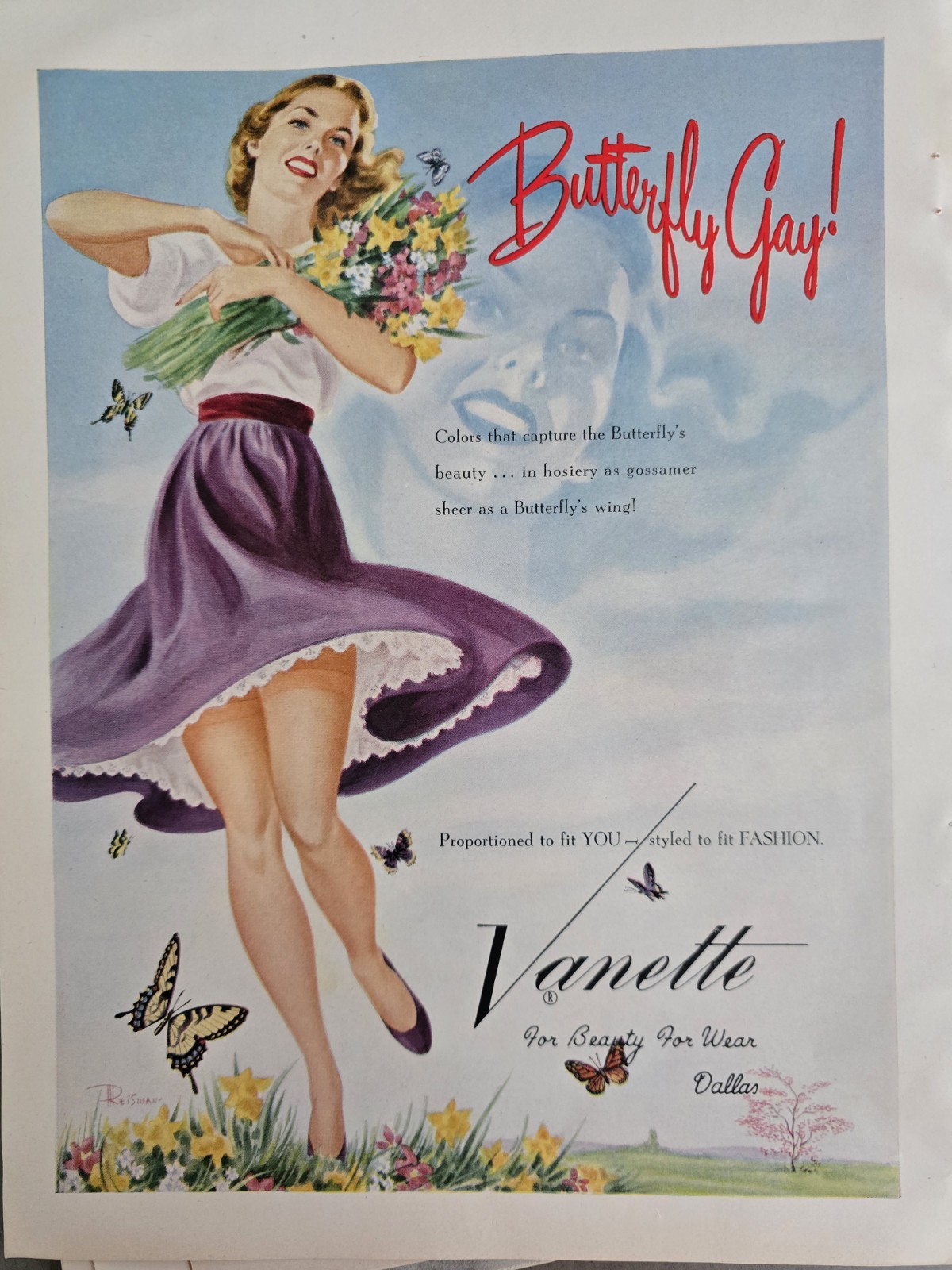 1951 Women's Vanette Butterfly Gay hosiery stockings legs vintage ad
