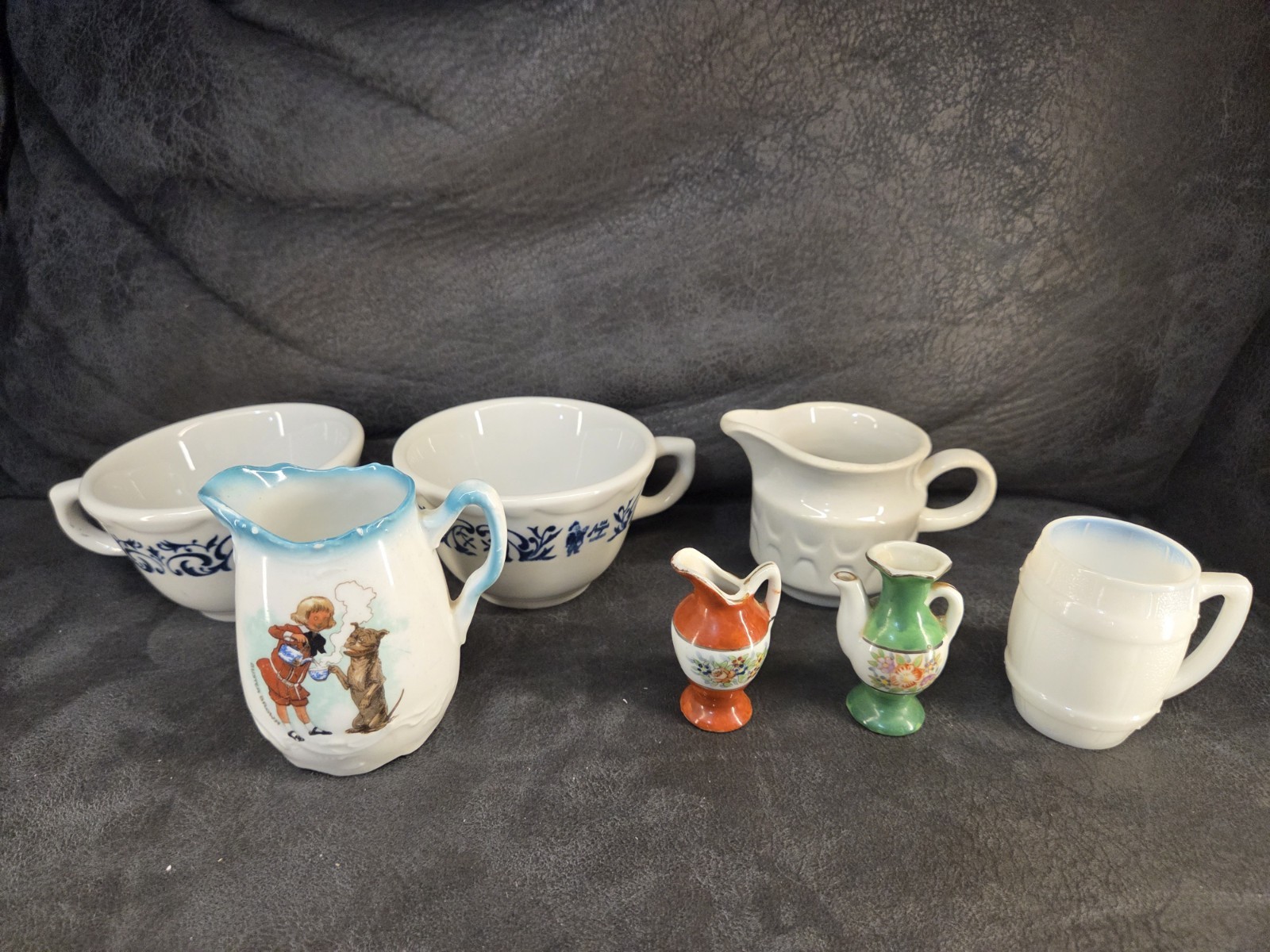 Lot of 7 Vintage Miniature Pitchers Sterling China Old Angus Occupied Japan 