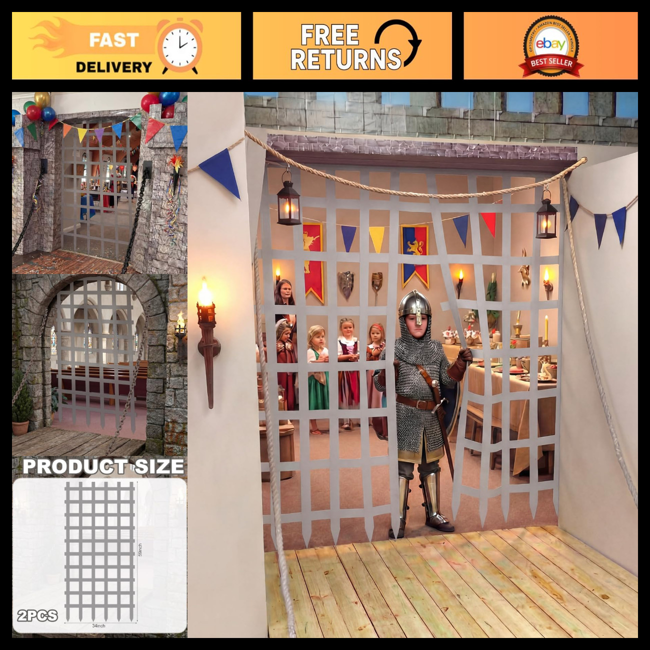 Frienda 2 Pcs Medieval Birthday Party Decor Large Castle Backdrop