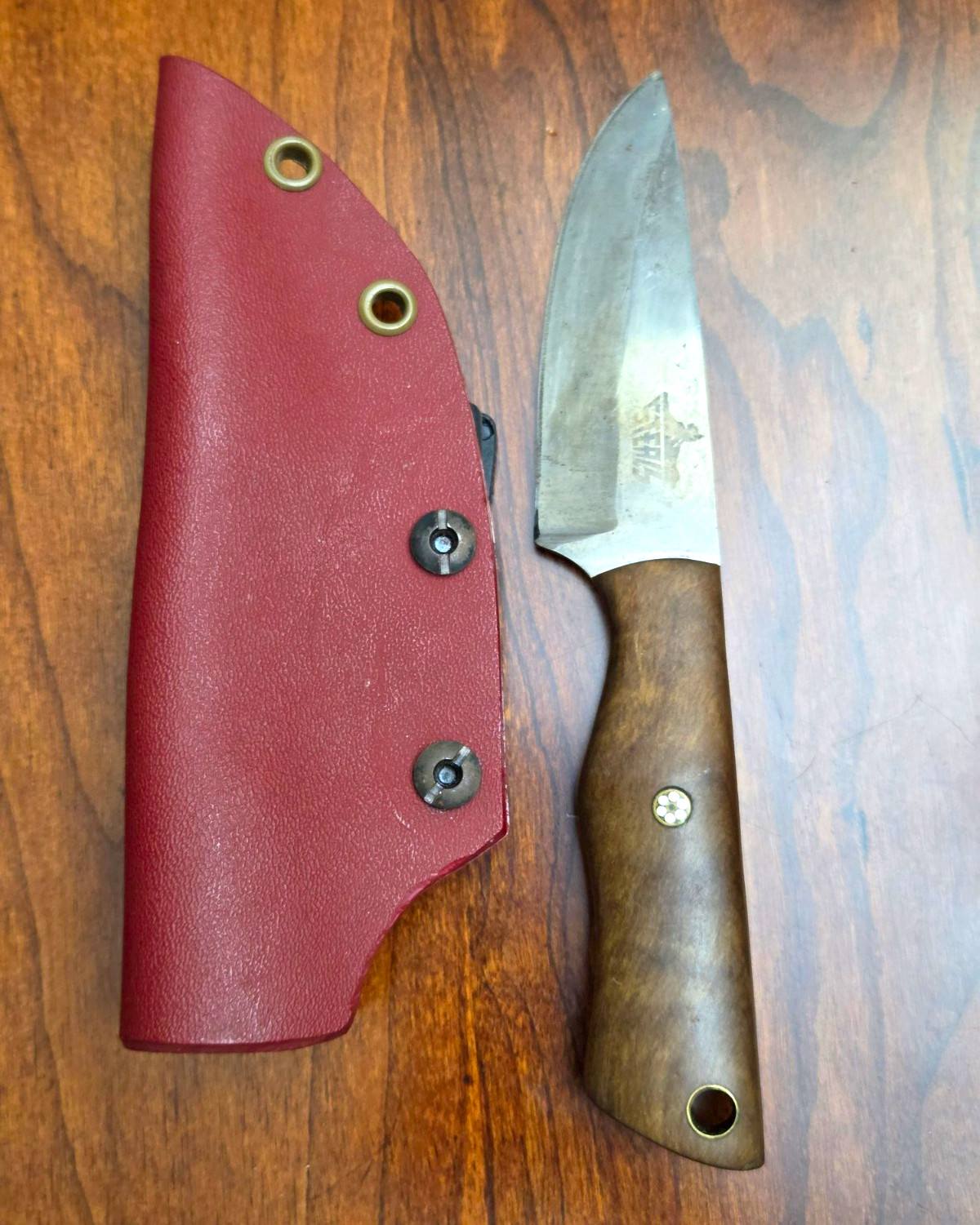 Custom Hand Forged Fixed Blade Knife Anvil Steel Stamp Wood Handle Kydex Tek-Lok