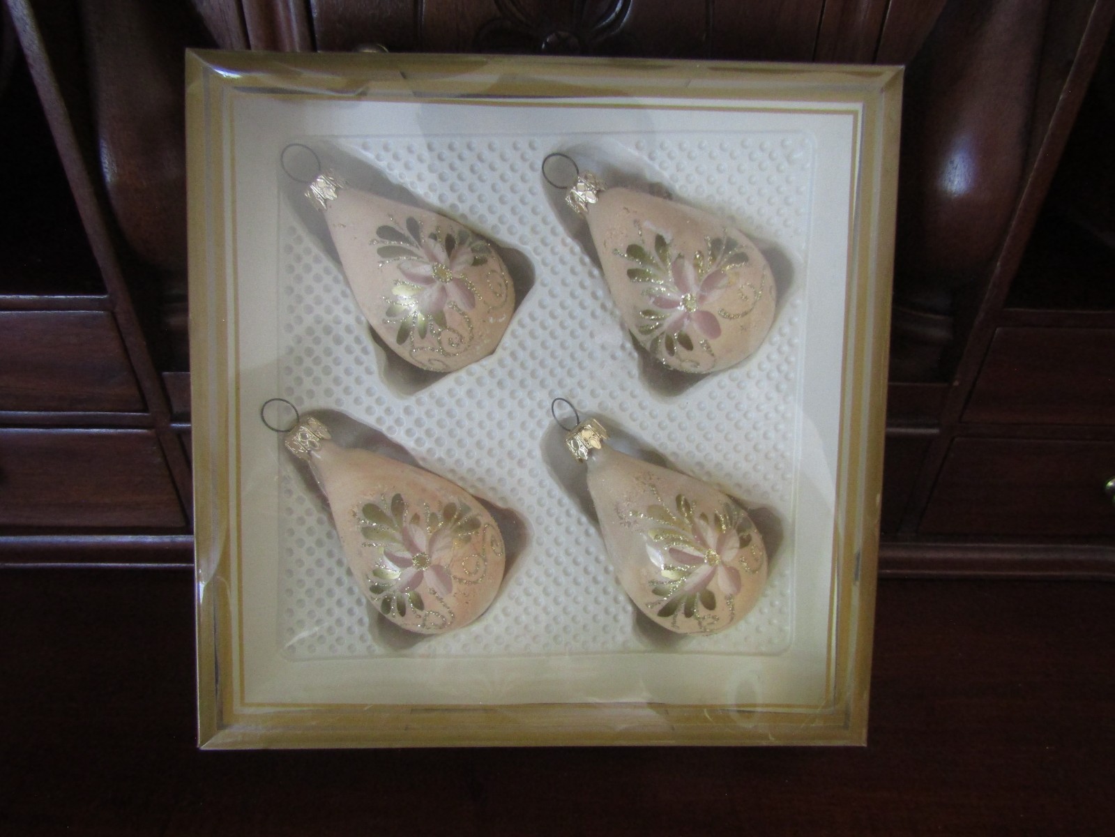 VTG Kurt Adler Handcrafted Ivory Teardrop Glass Christmas Ornaments 4 Count