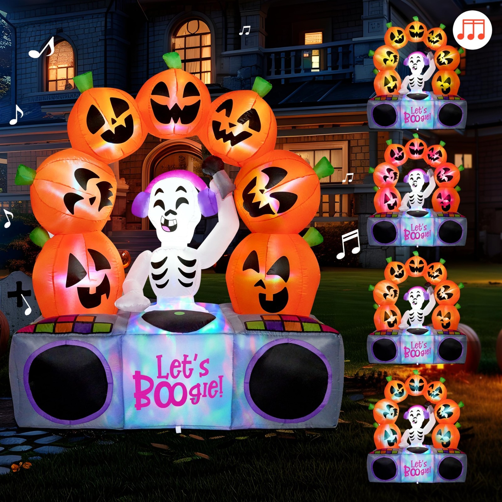 6FT Halloween Inflatable Skeleton & Pumpkin with Colorful LEDs - Outdoor Yard De