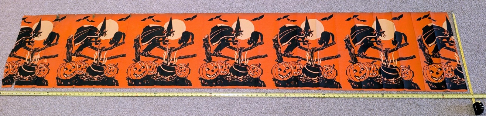 Vintage Halloween Crepe Paper Banner Witch, Black Cat,  JOL, Bat, Moon  100\