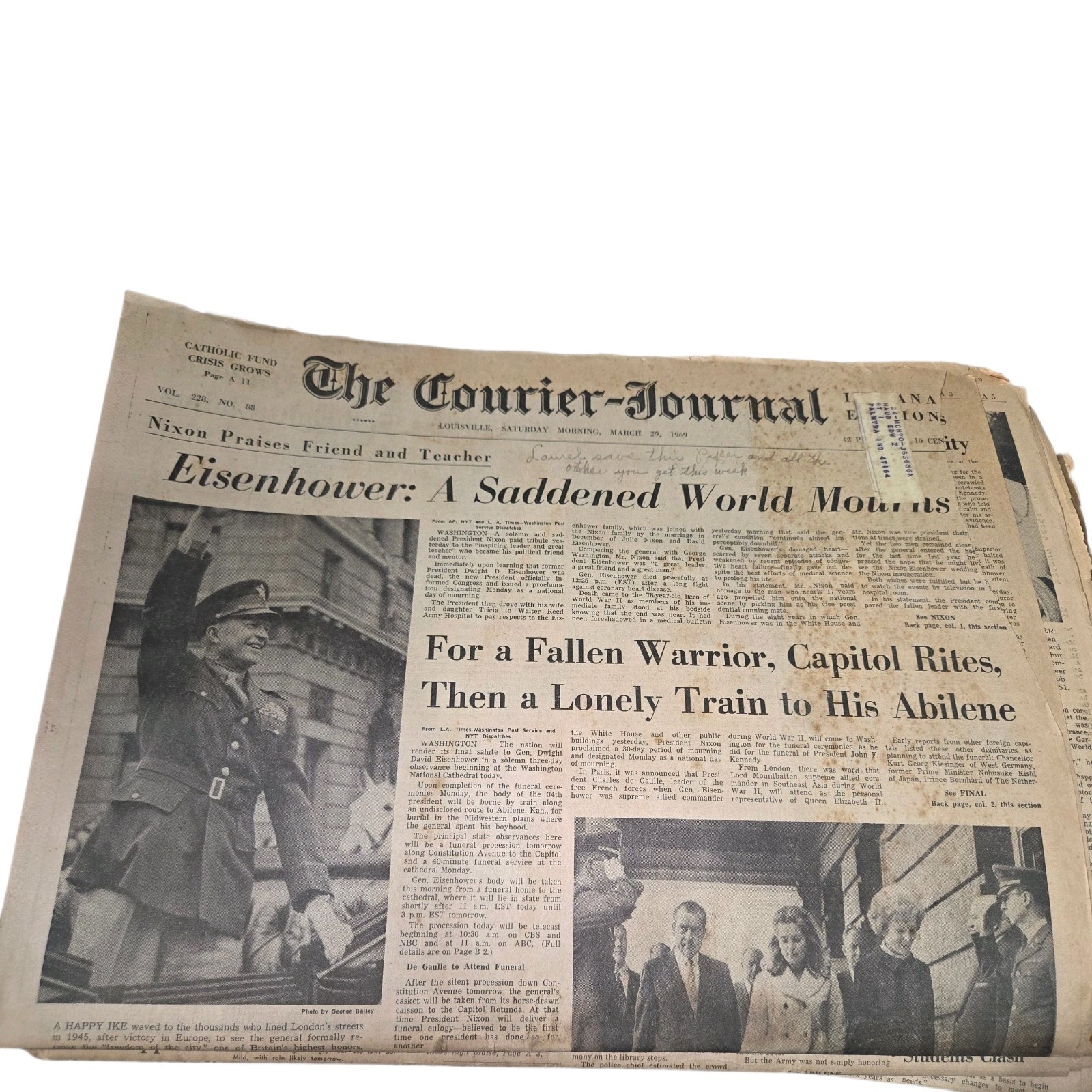 Vintage Courier-Journal News 7pcs -1969 MLK Memorial & Eisenhower Funeral Train