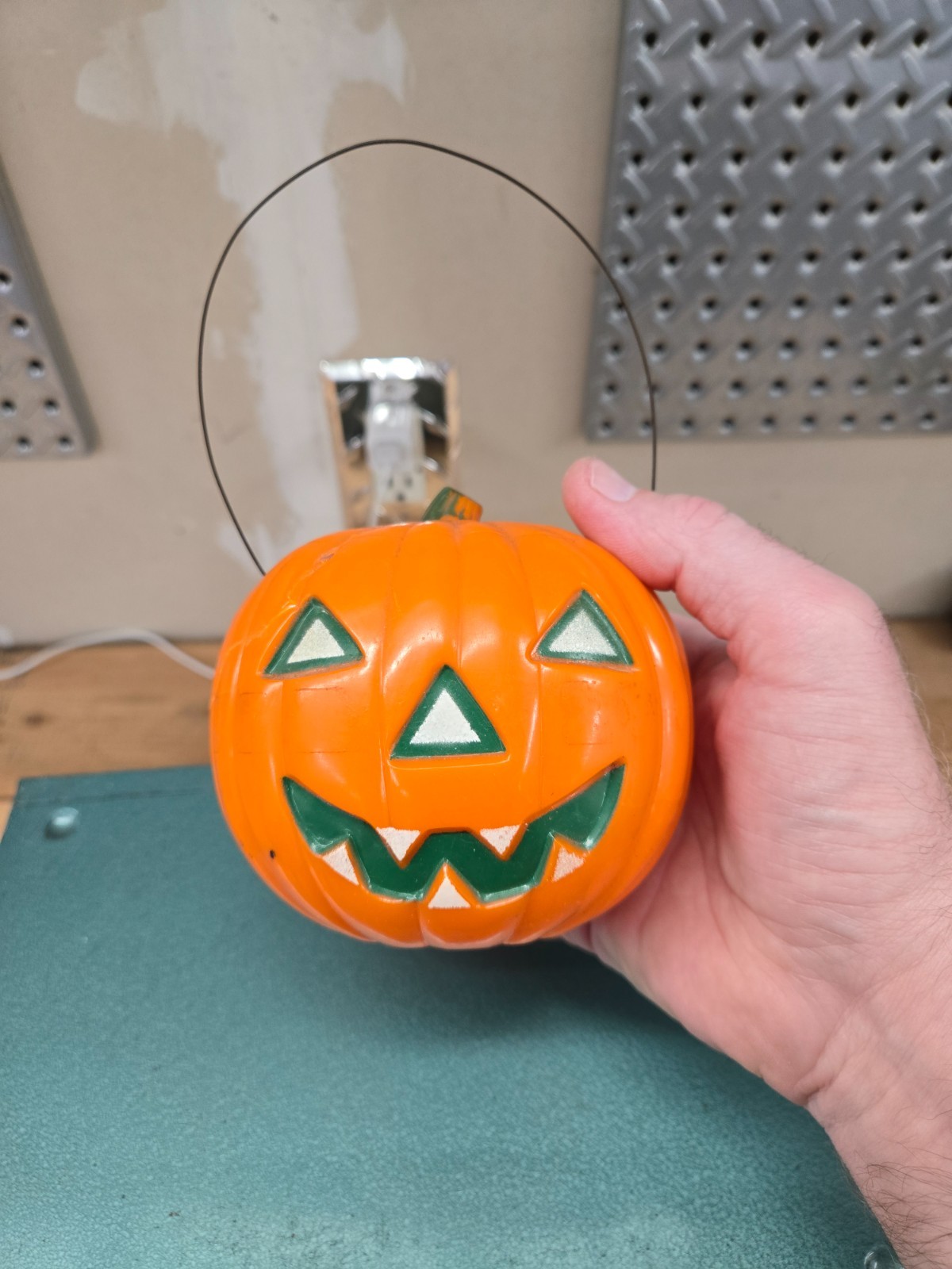 Vintage Union Products or Rosbro Pumpkin Jack-o-Lantern Hard Plastic 4” tall