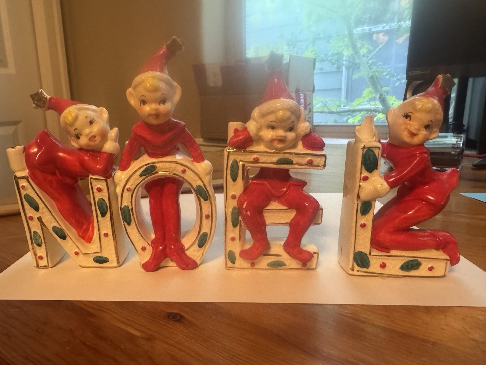 Vintage Japan Ceramic Christmas NOEL elves Candle Holders