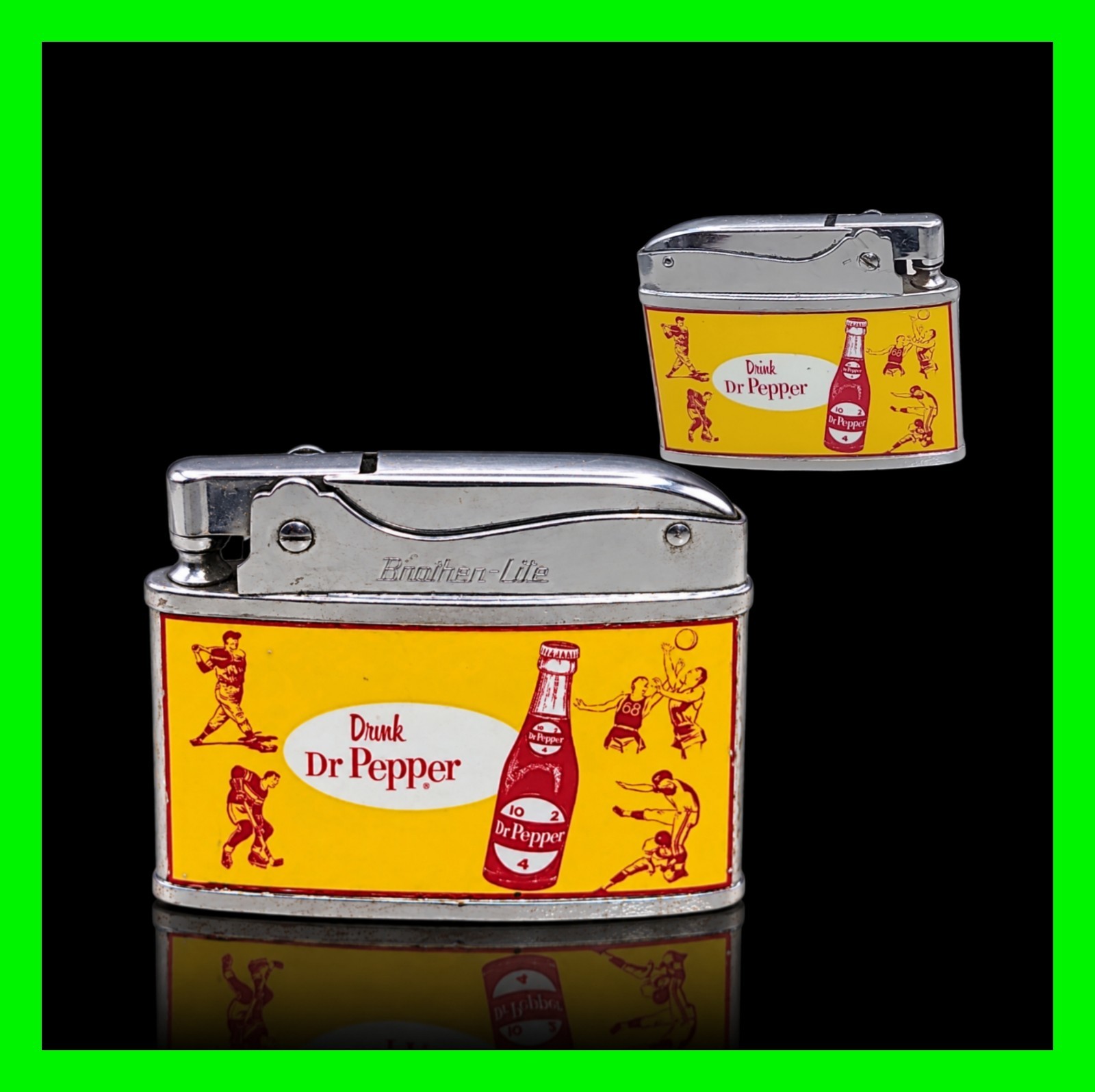 Vintage Dr Pepper Soda Sports Flat Ad Petrol Cigarette Lighter - Rare - UNFIRED 