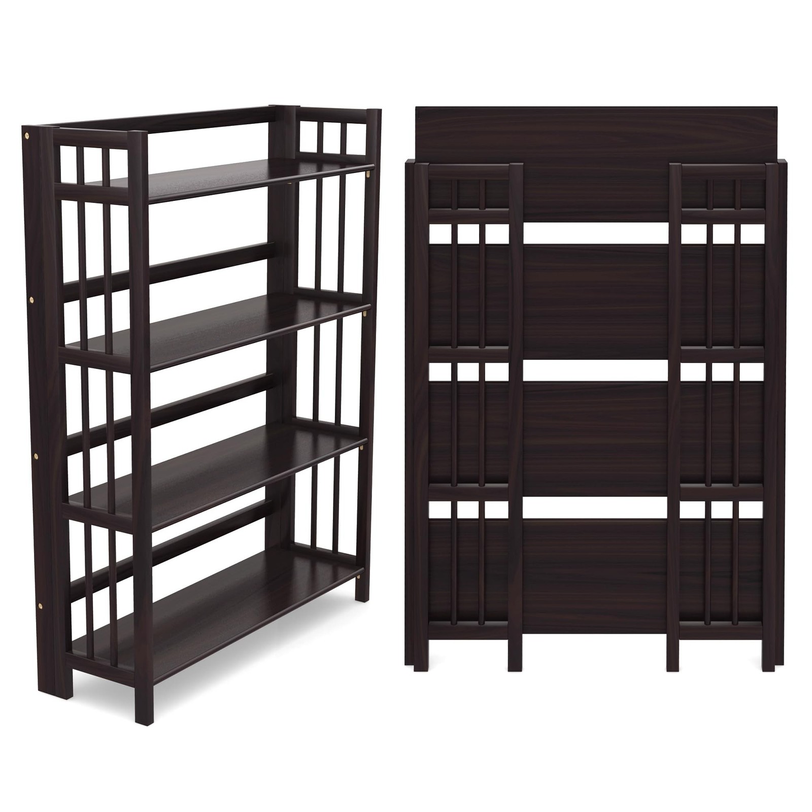 4-Tier Folding Bookshelf | Espresso Wood Finish | 45x32x11.5 Inches | Book Sh...