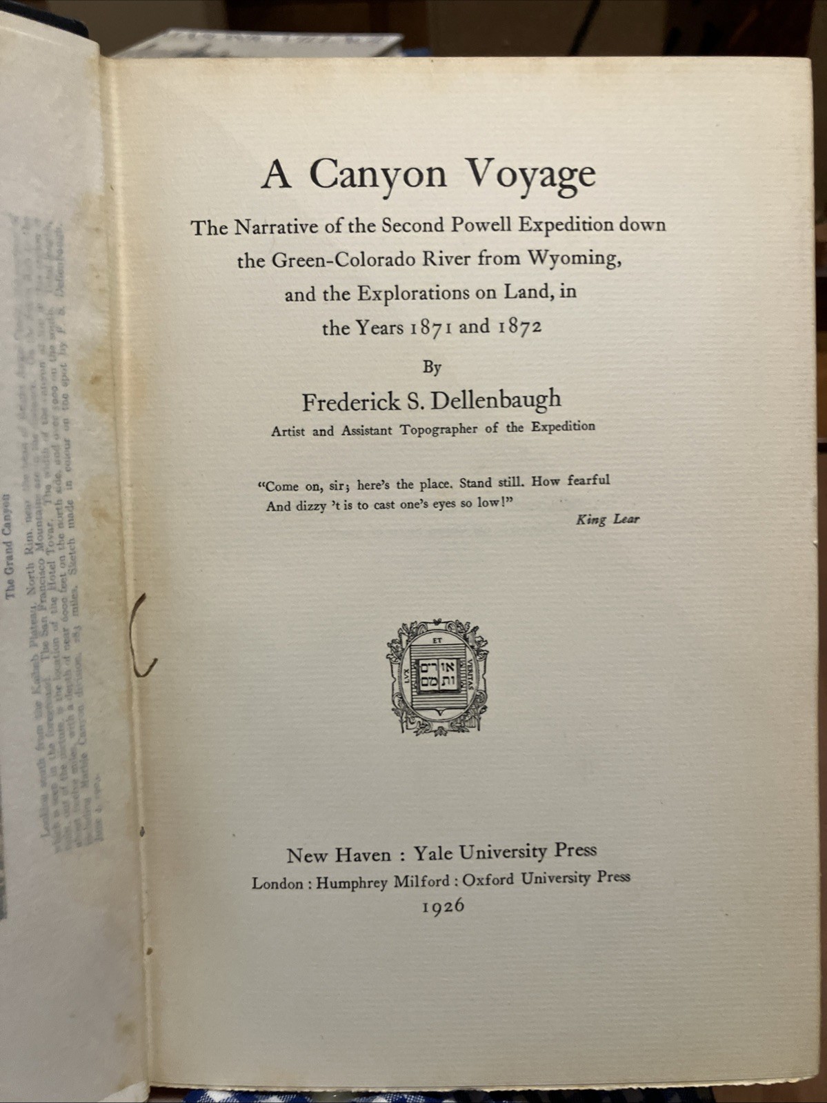 A Canyon Voyage Dellenbaugh Yale University Press 1926 Grand Canyon