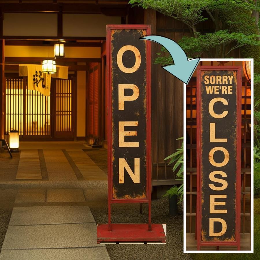 Japanese Retro Cafe Open Closed Sign Showa Antique Style Vintage Decor Board