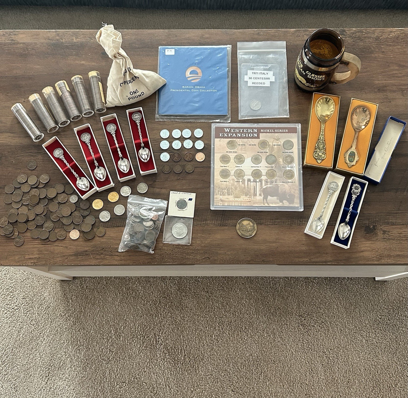 Junk Drawer Lot Miscellaneous Items Coins, Spoons, Vintage Mug, ECT. Estate Find