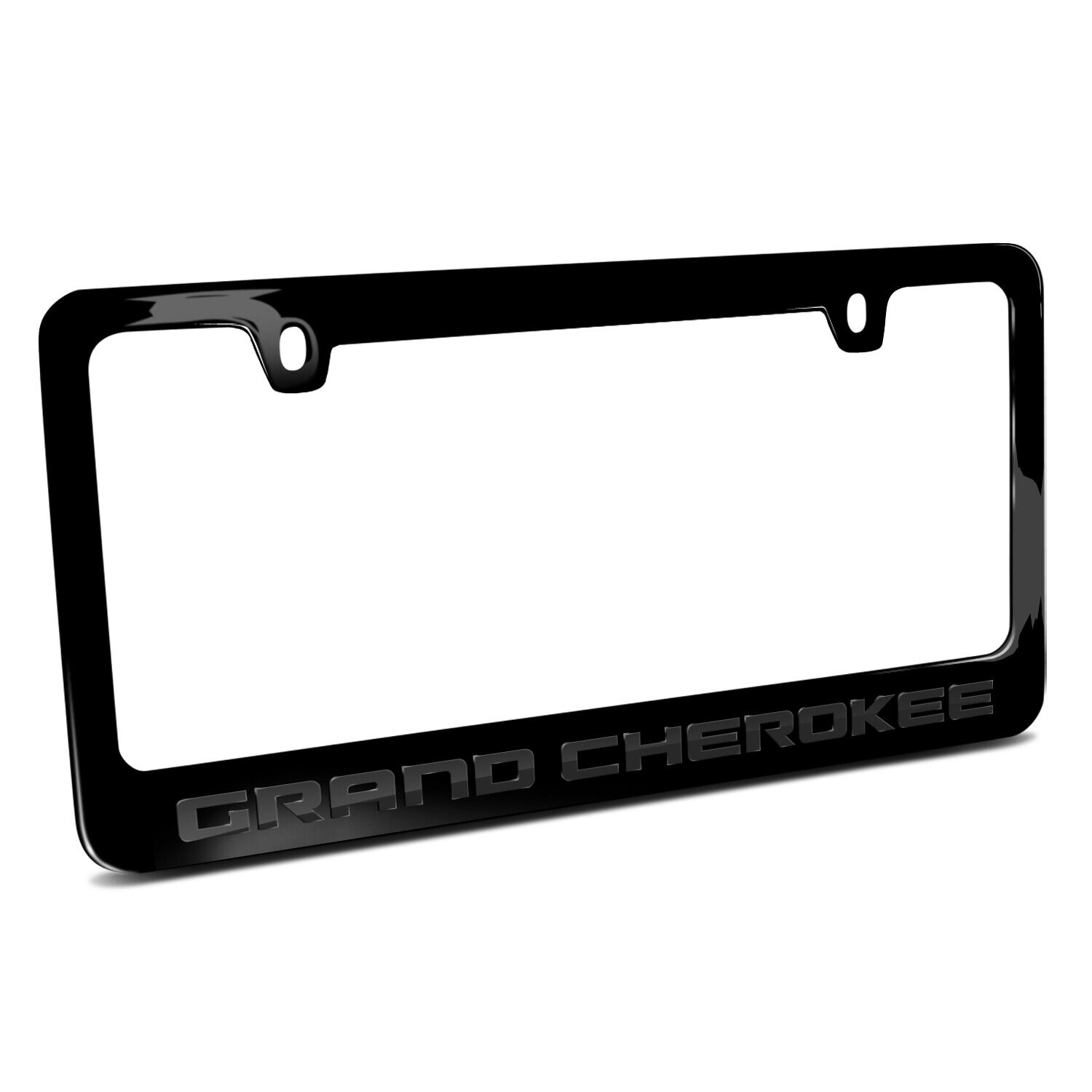 Jeep Grand Cherokee in 3D Dark Gray Letters on Black Metal License Plate Frame
