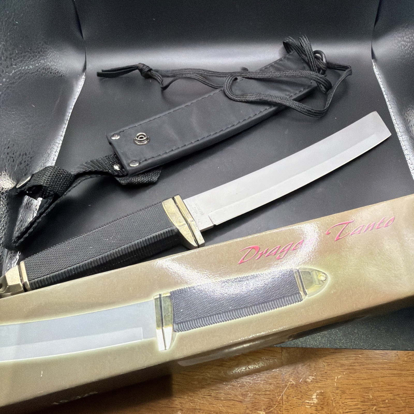 Tanto Knife Japanease Style Dragon Design Modern Tactical Sheath 13” Overall NOS