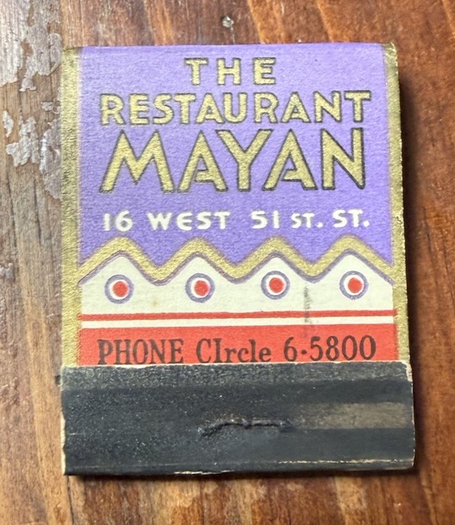 K134 Vintage Mayan Restaurant Rockefeller Center NYC Matchbook Full Matches