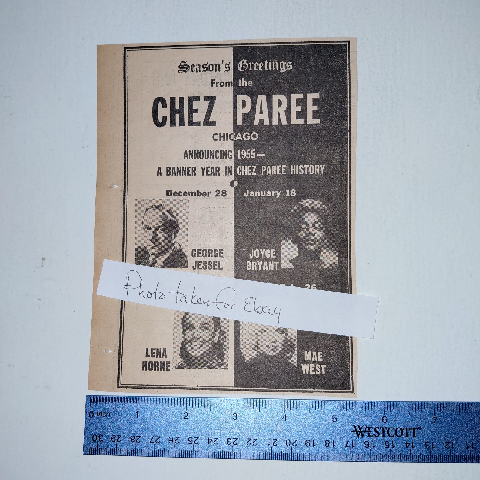 Original 1955 Chez Paree Lena Horne & Mae West Showbiz Industry Clipping ad