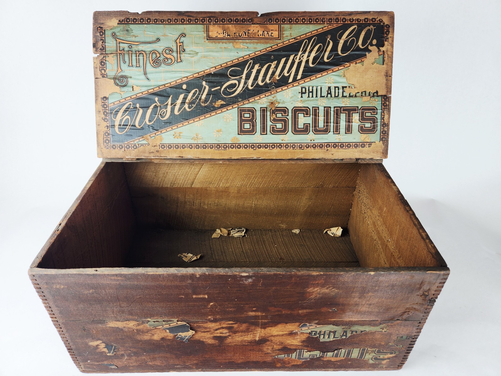 Antique Crosier Stauffer Co Biscuit Box Wooden Box / Crate Country Store Sign PA