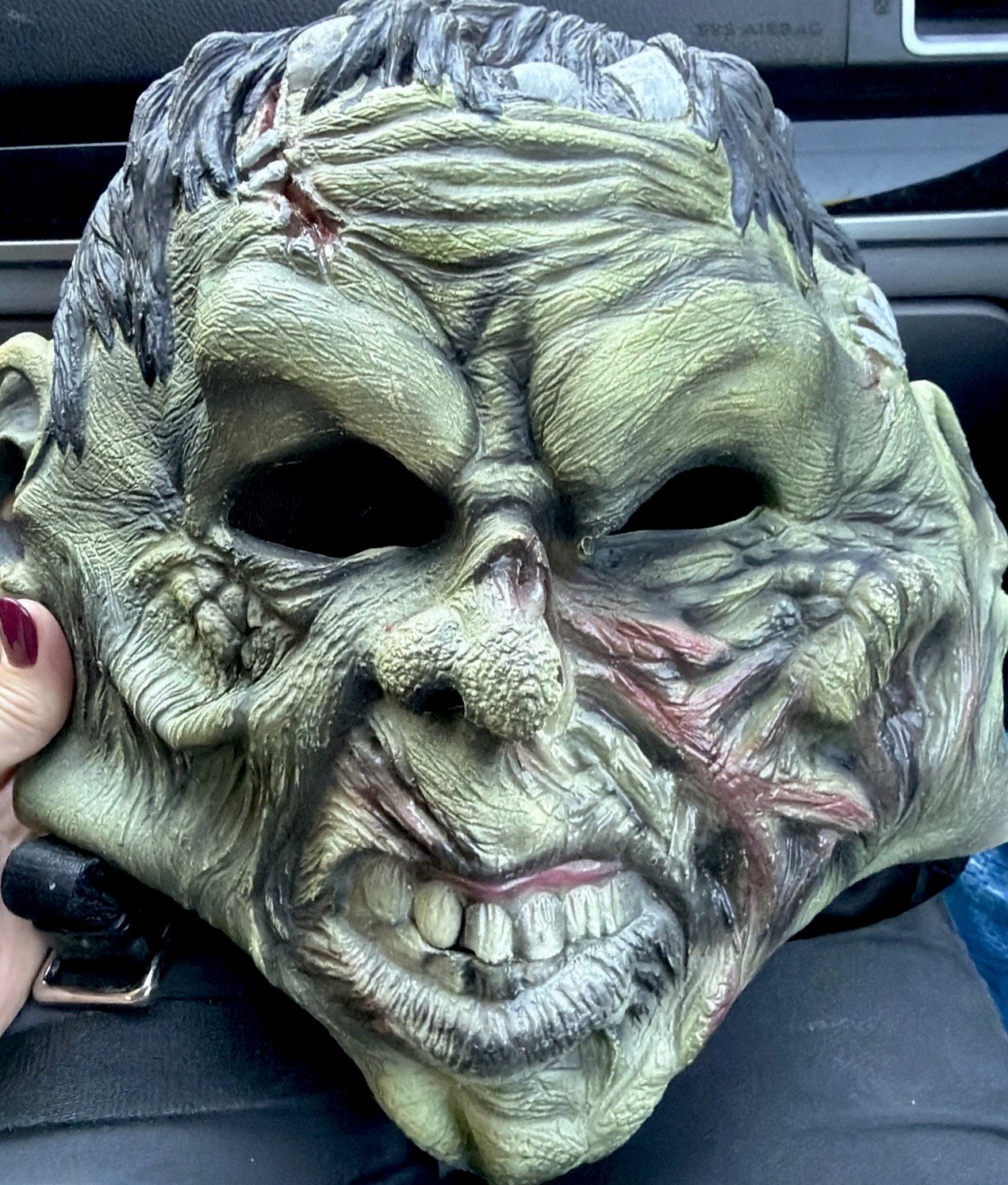 1997 Fright Asylum Green Scary Frankenstein MONSTER MASK, Hulk Full Head, Latex