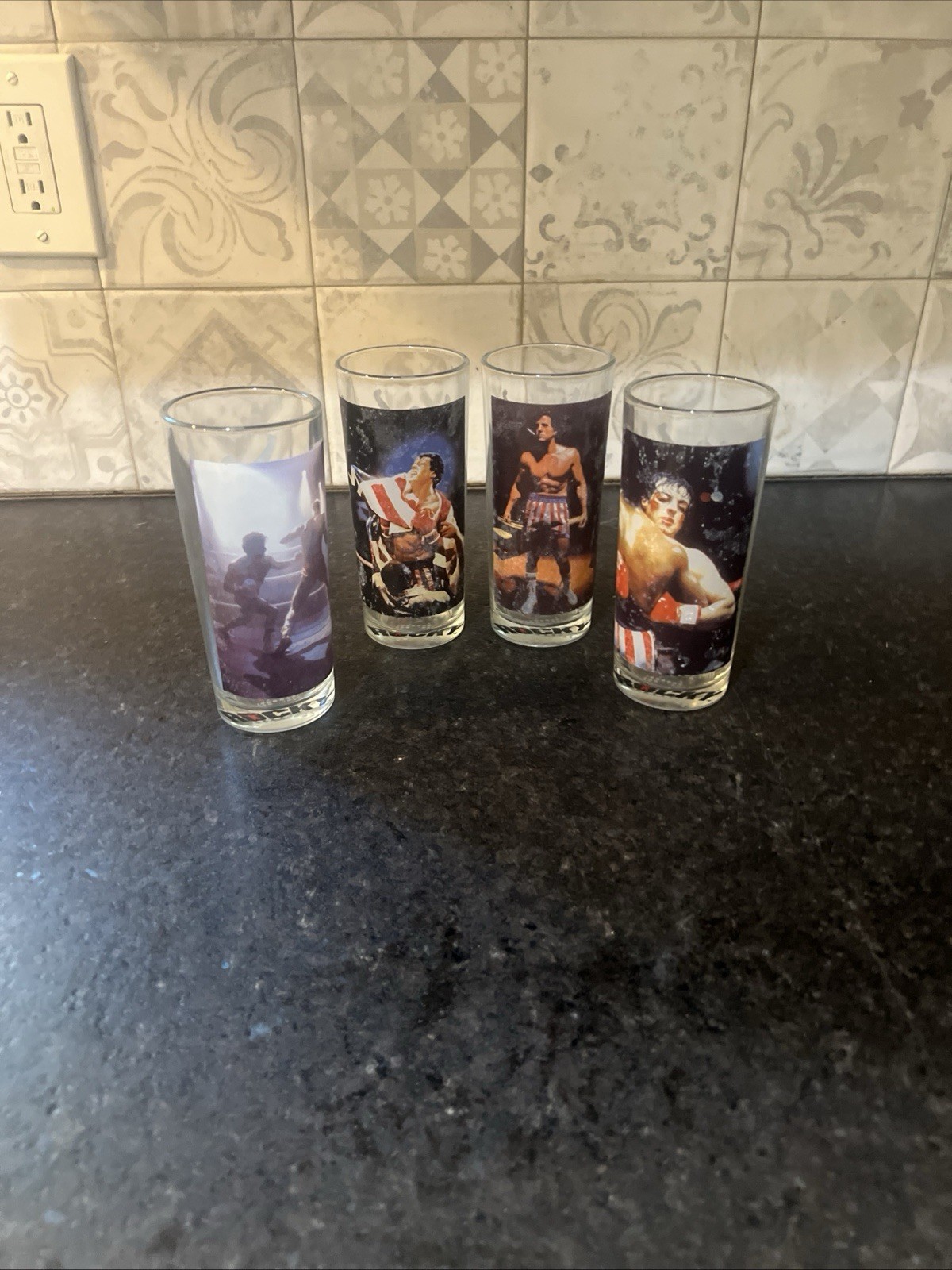 Set Of 4 Vintage RARE Rocky Balboa Drinking Glasses Collectibles 